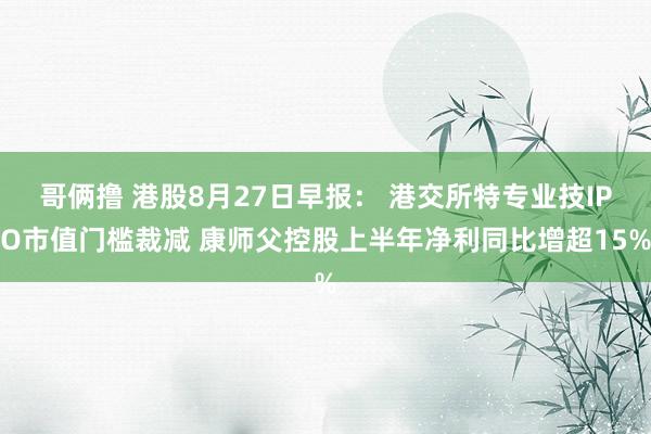 哥俩撸 港股8月27日早报： 港交所特专业技IPO市值门槛裁减 康师父控股上半年净利同比增超15%